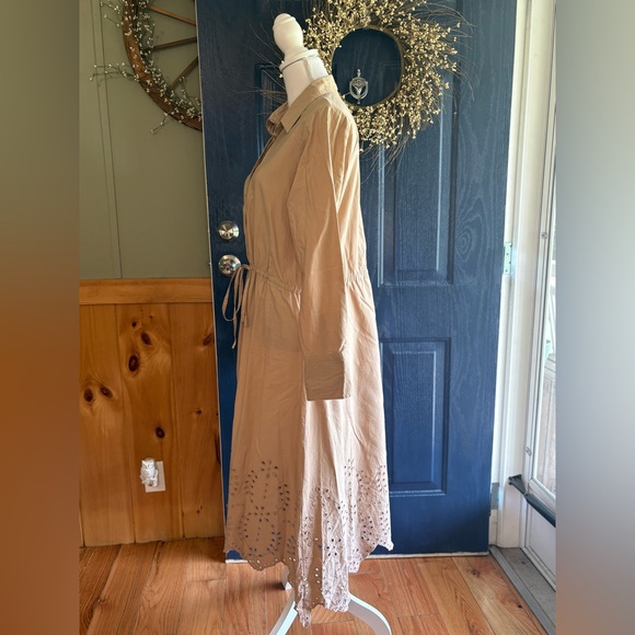 Sweet Magnolia Tan Long Sleeve Cotton Shirt Dress Cutout On Bottom Size L - Picture 5 of 14